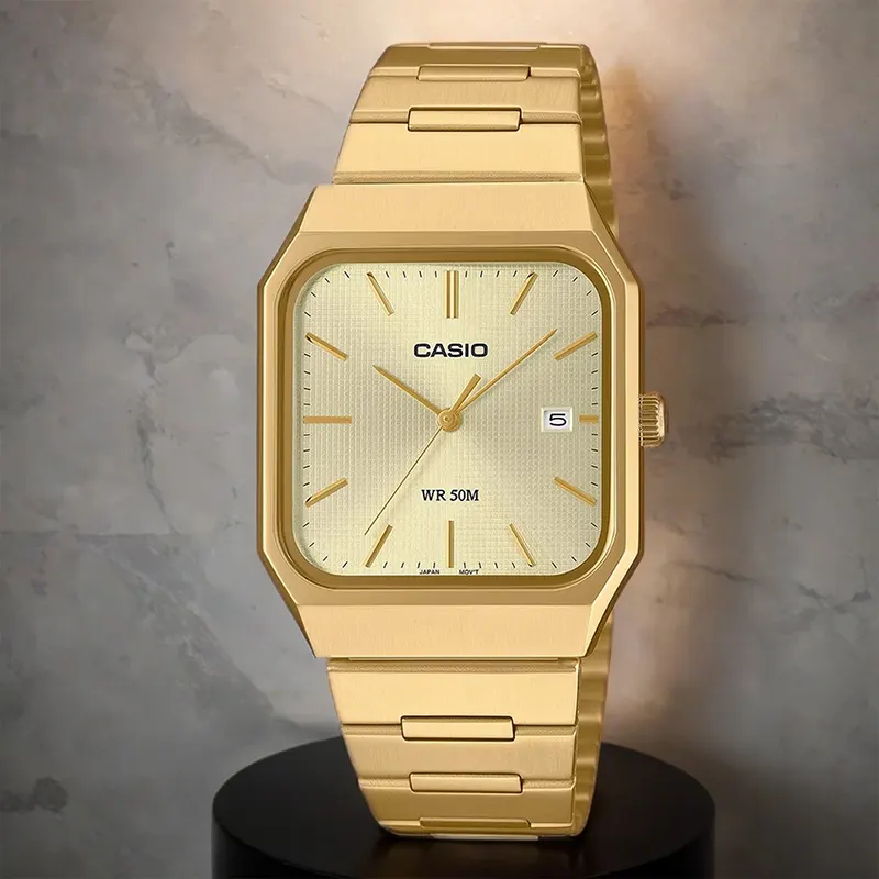Casio Enticer Champagne Dial Gold-tone Men's Watch- MTP-B185G-9AV